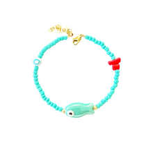 Load image into Gallery viewer, Lucky fish beaded bracelet turquoise