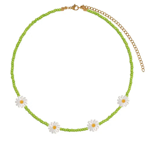 Daisy Flower beads necklace green