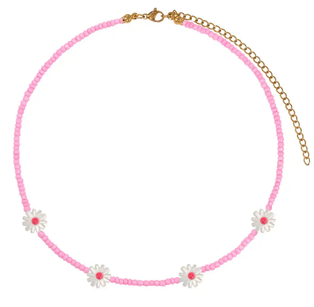 Perle floreali margherite collana rosa