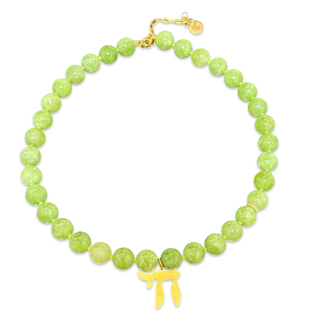 Lucky חי CHAI beads necklace green jade