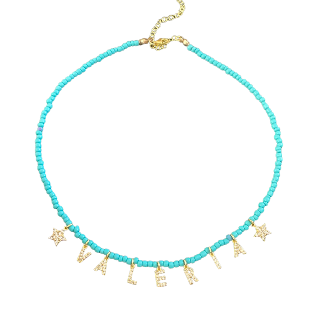 Personalized beads name necklace turquoise