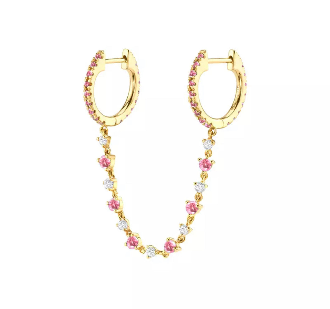 Double huggie pave’ earring pink