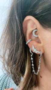 Double huggie earring tennis silver