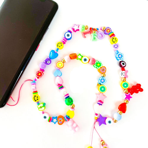 Phone charm string Mixed beads long
