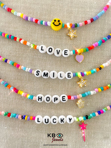 Multicolor beads smiley face necklace