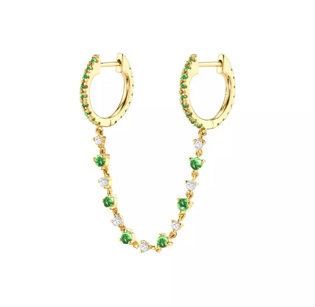 Double huggie pave’ earring green