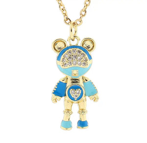 Teddy bear necklace enamel blue