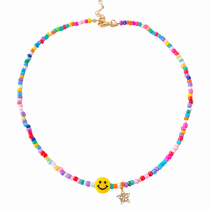 Multicolor beads smiley face necklace