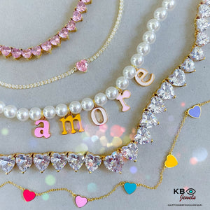 Personalized pearls beads enamel name necklace