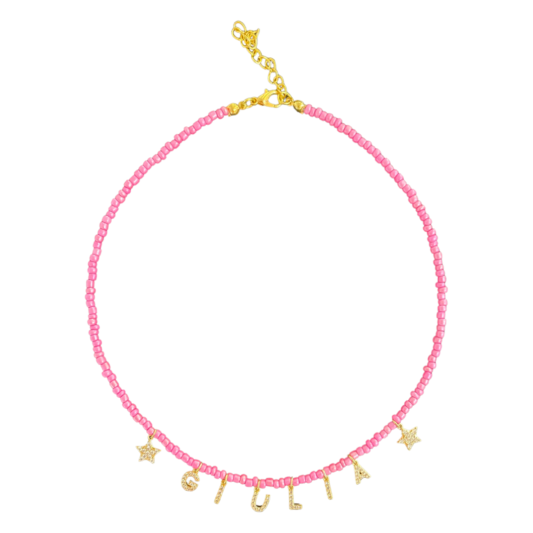 Personalized beads name necklace pink