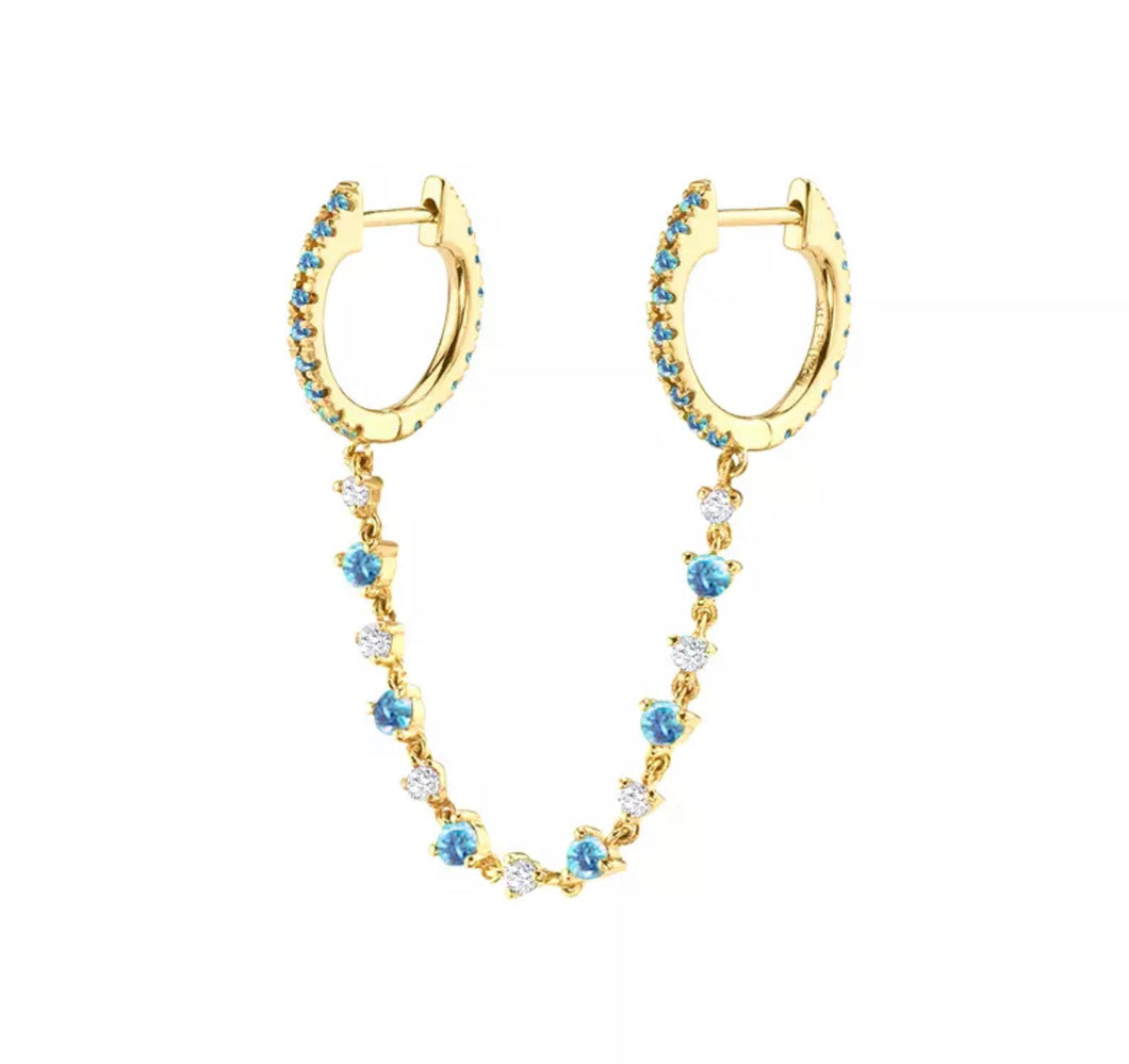 Double huggie pave’ earring baby blue