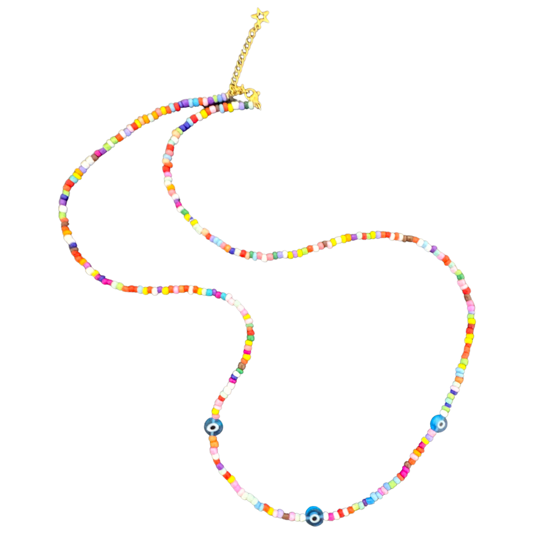 Beads lucky eyes long necklace multicolor