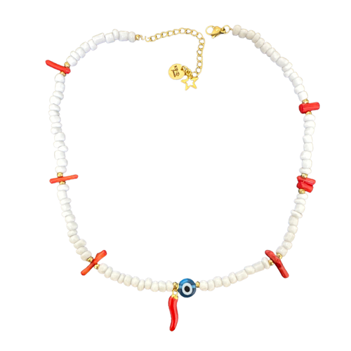 Beads eye necklace white coral